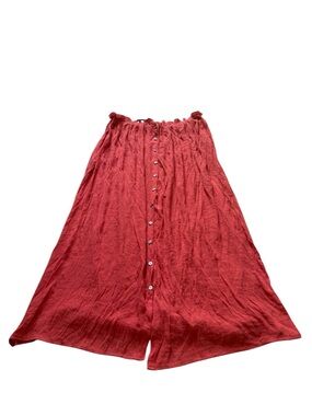 Red Boho Tie Waist Skirt Medium Large Adjustable Button Front Flowy Festival